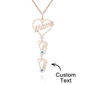 Custom Engraved Name Necklace Love MaMa Heart with Diamonds Baby Feet Charm