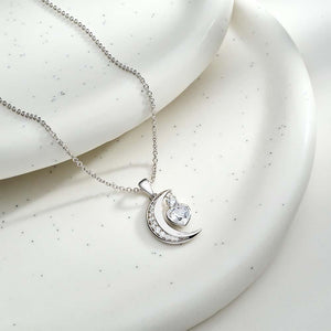 Engravable Zircon Moon Necklace With Heart Birthstone Pendant Jewelry Gifts For Her