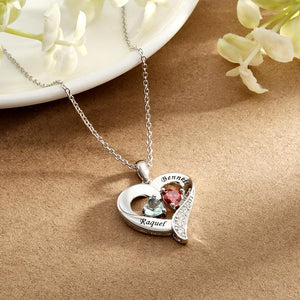 Engravable Birthstone Necklace Hollow Out Heart Pendant Jewelry Gifts For Her