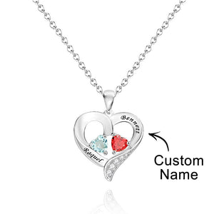 Engravable Birthstone Necklace Hollow Out Heart Pendant Jewelry Gifts For Her