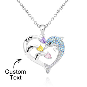 Custom Engraved Birthstone Necklace Heart Dolphin Necklace Gift for Her