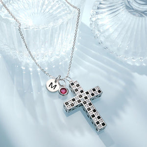 Custom Birthstone Letter Necklace Checkered Flag Cross Unique Gifts