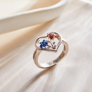 Custom Birthstone Engraved Rings Creative Flowers Silver Gifts