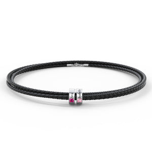 Custom Engraved Name Leather Bracelet With Birthstone Beads for Him