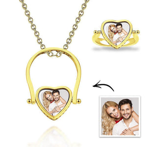 Custom Photo Necklace Photo Ring Personalized Gift For Couple 14k Gold