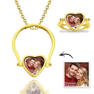 Custom Photo Necklace Photo Ring Personalized Gift For Couple 14k Gold