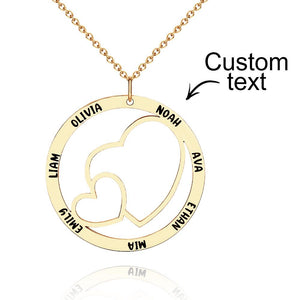 Engraved Name Necklace With Double Hearts Circle Elegant Pendant Jewelry Gifts For Her