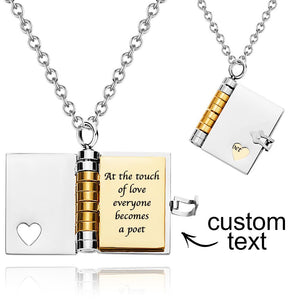 Personalised Book Locket Necklace Pendant Charm Message Necklace Silver Petite Necklace Memory Gift for Her - 