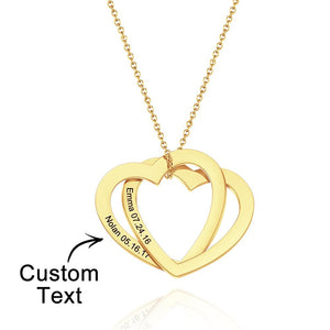 Custom Engraved Necklace Two Heart Necklace Gift for Her
