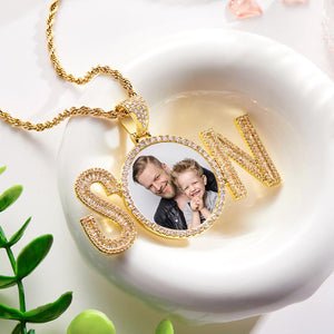 Custom Photo Zircon Necklace SON Letter Shaped Pendant Necklace Father’s Day Gifts
