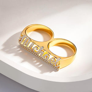 Custom Two Finger Name Ring Personalized Men's Double Band Ring Gift for Him
