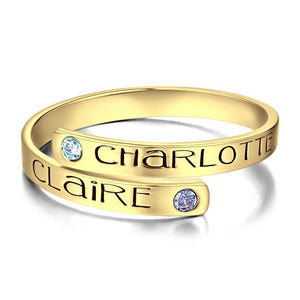 Birthstone Wrap Ring, Engraved Ring I Love You 14K Gold Plated