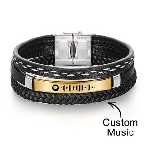 Scannable Spotify Code Bracelet Personalized Multy Layer Leather Bracelet for Men