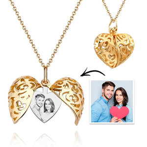 Love Heart Locket Photo Necklace Engraved Photo Necklace with Totem Memorial Jewelry Heart Keepsake Gift for Family Mom Friends