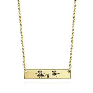 Custom Handwriting Photo Neckalce Children Artwork Bar Neckalce Copper in 14k Gold Plated