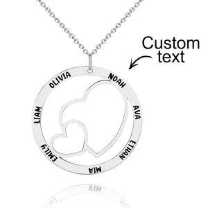 Engraved Name Necklace With Double Hearts Circle Elegant Pendant Jewelry Gifts For Her