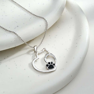 Custom Engraved Cat Contour Necklace With Pet Paw Decor Zircon Necklace Gifts For Her