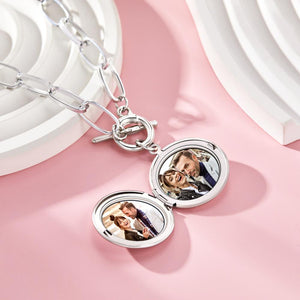Personalized Photo Elegant Locket Necklace Engraved Pendant Chain Necklace for Her