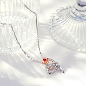 Personalized Rose Necklace with Red Birthstone Pretty Gift for Mom