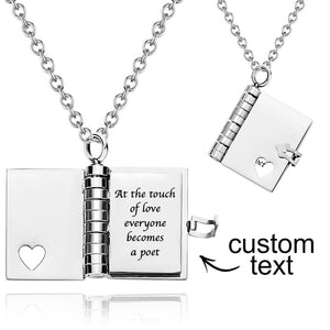 Personalised Book Locket Necklace Pendant Charm Message Necklace Silver Petite Necklace Memory Gift for Her