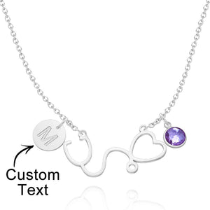 Custom Birthstone Necklace Alphabet Necklace Stethoscope Heart Gifts