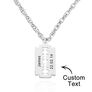 Custom Engraved Necklace Razor Blade Pendant Necklace Fashion Gift for Men