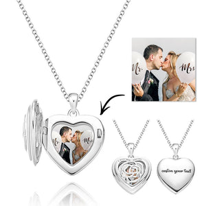 Custom Photo Engraved Necklace Heart Locket Rose Necklace Gift for Women - 