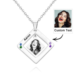 Custom Photo Engraved Necklace Square Multi-name Photo Necklace Gift for Women - 