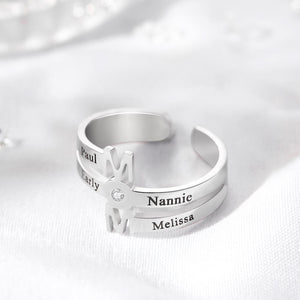 Custom Engraved Ring Four Names Open Ring Creative Gift for Her