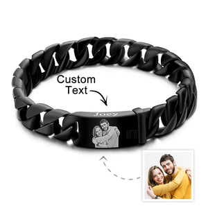 Custom Photo Engraved Thick Chain Bracelet Punk Gifts For Him