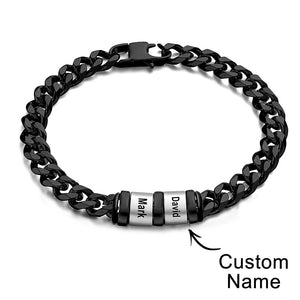 Personalized 1-6 Names Cuban Link Bracelet with Beads for Men Stainless Steel Custom Laser Engraved Jewelry