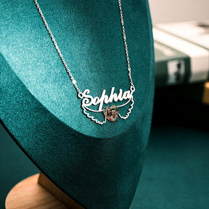 Custom Photo Name Necklace Heart Wings Couple Gifts