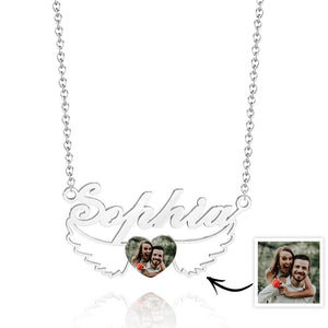 Custom Photo Name Necklace Heart Wings Couple Gifts