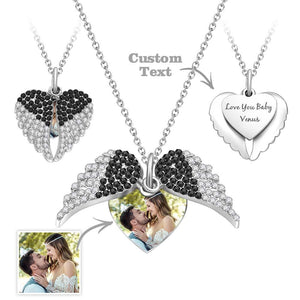 Custom Photo Engraved Necklace Angel Wings Couple Gifts - 