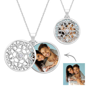 Custom Photo Necklace Ornate Round Swivel Locket Couple Gifts
