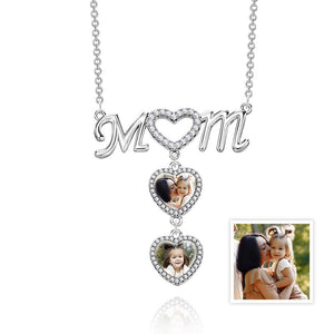MOM Photo Necklace Personalized Diamond Heart Splice Memory Picture Pendant Gifts For Her