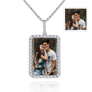 Custom Photo Necklace Square Diamond Border Sweater Chain Gifts