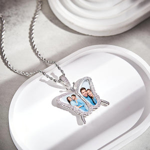 Custom Photo Sweater Chain Necklace Diamond Butterfly  Romantic Gifts