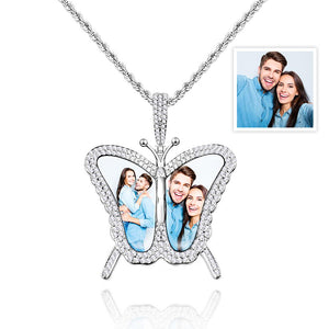 Custom Photo Sweater Chain Necklace Diamond Butterfly  Romantic Gifts