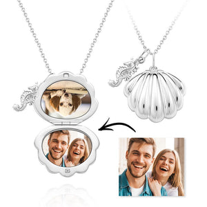 Custom Photo Necklace Double-sided Custom Seashell Necklace Seahorse Locket Valentine's Gift for Her