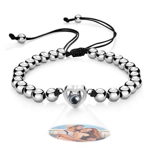Custom Photo Projection Bracelet Personalized Heart Beads Adjustable Bracelet Gifts For Women