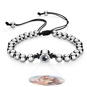 Custom Photo Projection Bracelet Personalized Circle Beads Adjustable Bracelet Gifts For Men