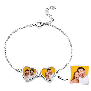Custom Photos Bracelet Two Hearts Connection Bracelet For Couples