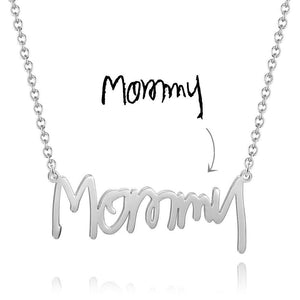 Custom Handwriting Name Necklace Platinum Plated Silver