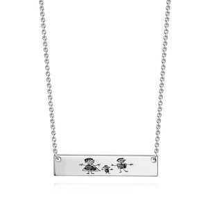 Custom Kids Drawing Photo Neckalce Bar Neckalce Copper in Silver
