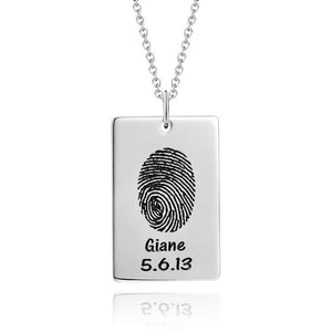 Custom Actual Fingerprint Engraved Photo Necklace Copper in Silver