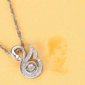Personalized Projection Swan Crystal Photo Necklace - Silver