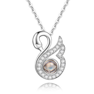 Personalized Projection Swan Crystal Photo Necklace - Silver