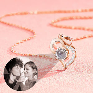 Personalized Projection Heart Photo Necklace Silver