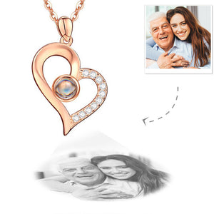 Father‘s Day Gifts Personalized Projection Heart Photo Necklace Rose Gold Gifts